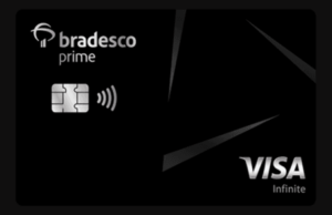 Imagem do Cartão Bradesco Prime Visa Infinite, com design elegante e destaque para a bandeira Visa Infinite.